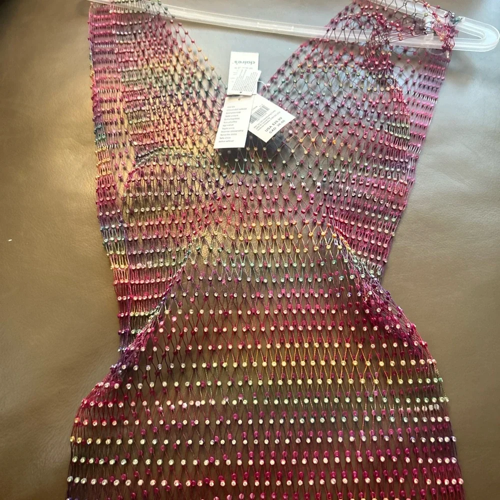 Sexy Shiny Rhinestone Rainbow 🌈Mesh Summer Crop Top Stretchy - Picture 6 of 17